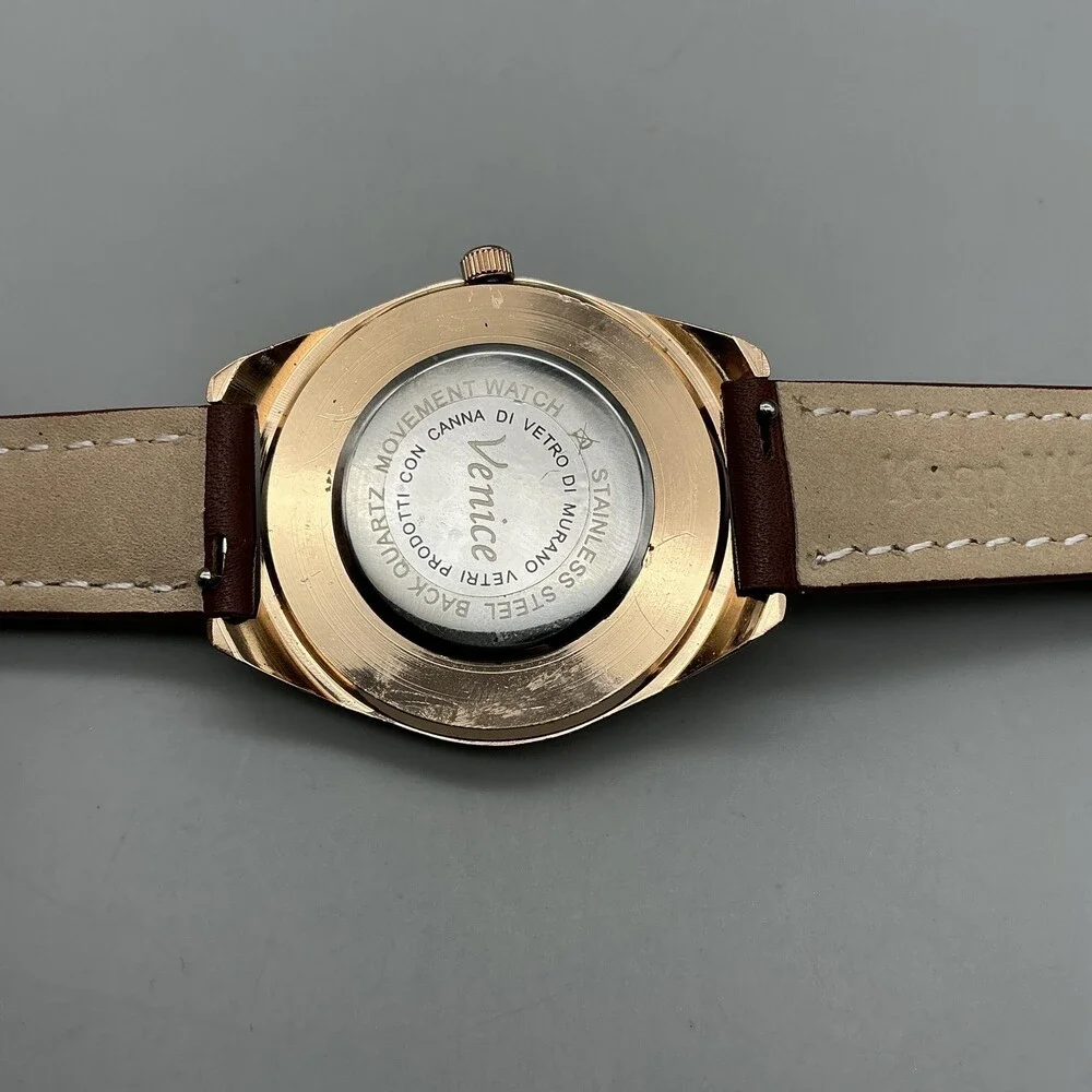 Venice Womens Watch 27mm Multicolor Floral Bezel Gold Tone Leather New Battery